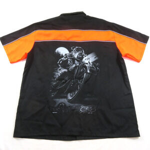 Biker Apparel Liquid Blue Motorcycle Shirt Button Up Sz 3XL Black Orange Y2K